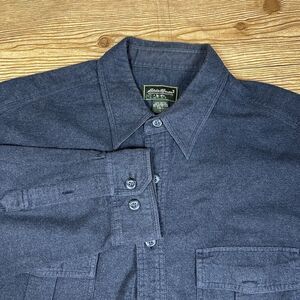 Eddie Bauer Flannel Men’s Large Tall Gray Button Up Work Shirt 100% Cotton